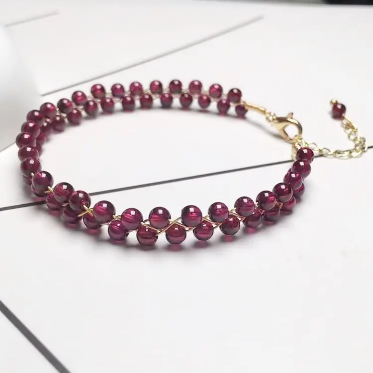 Natural garnet beads bracelet 14k wire wrapped stone bracelet chain jewelry