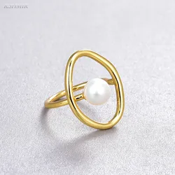 Stainless Steel Ring Korean Imitation Pearls Geometric Index Finger Charming Rings Gift Accessories