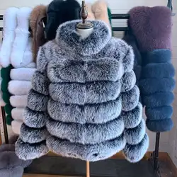 NEW Black frost color Real Fox Fur Coat For Women With Stand Collar Thick Warm Winter Genuine Fox Fur Jacket High Quality Fur