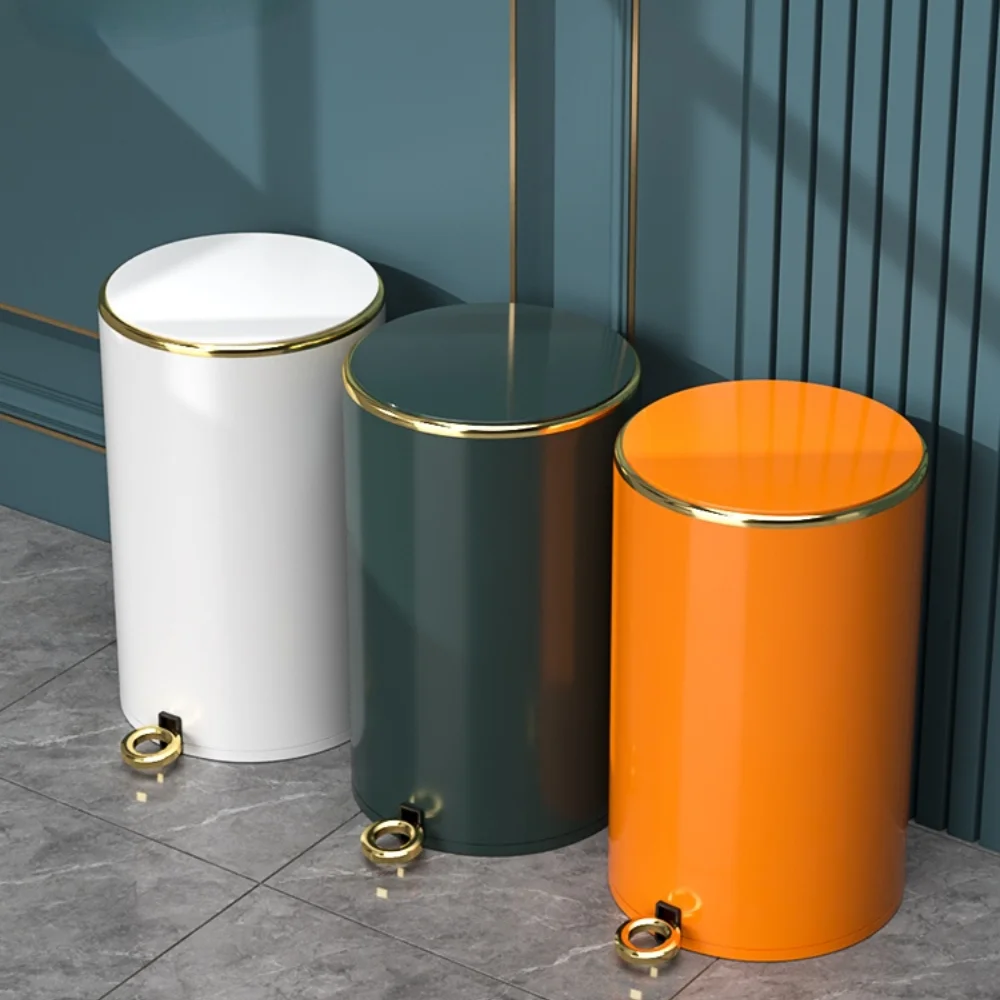 Light luxury trash can stainless steel with cover living room high end bathroom kitchen bathroom bathroom creativity