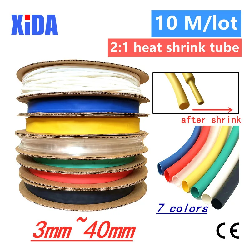 

10 Meters/Lot 5mm 6mm 8mm 10mm Red Blue Green Yellow White Clear Black Heat Shrink Tube Heatshrink Tubing Sleeving Wrap Kits DIY