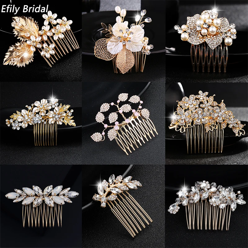 Efily Bridal Wedding Hair Accessories Crystal Flower Hair Combs Clips for Women Bride Headpiece Bridesmaid Party Jewelry Gift