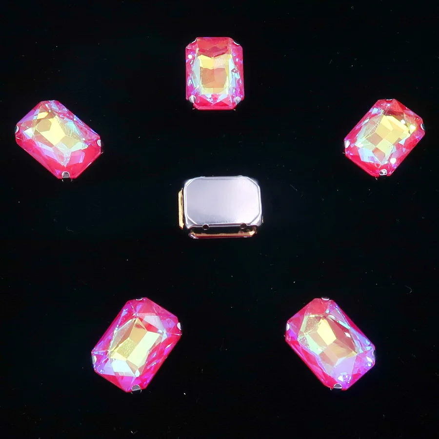 Rechteckige Form Silber Metallklammer 20 Stück/Packung Regenbogen & Jelly AB Glaskristall 13*18mm Näh-Strassperlen Handarbeiten DIY Verzierung – Detail 16