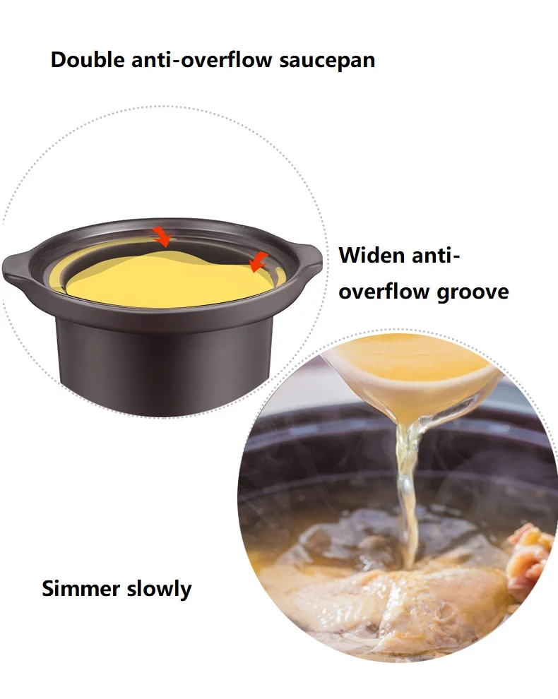 전기 세라믹 스튜 냄비, 가정용 전기 조리기, 요리 냄비 기계, 쉬운 작동, 느린 스튜 냄비, 220V
