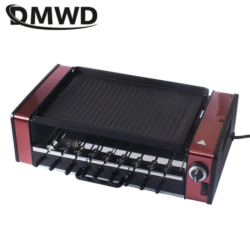 DMWD Household electric oven smoke-free non stick electric baking pan grill skewers household machine barbecue grill