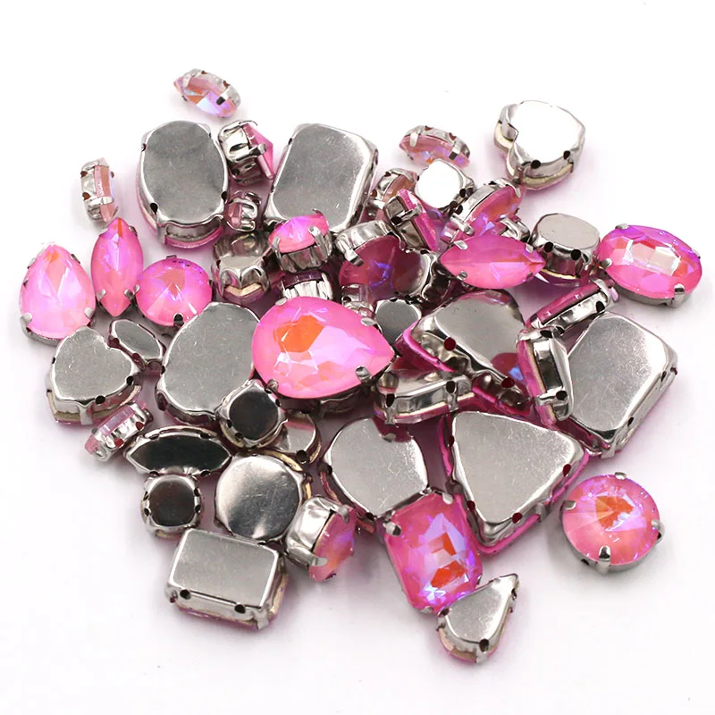 Wedding Decoration 50pcs/bag Mixed AB Mocha Fluorescence Glass Crystal Stone Silver Claw Rhinestone Sew on Clothes / Bags /Shoe