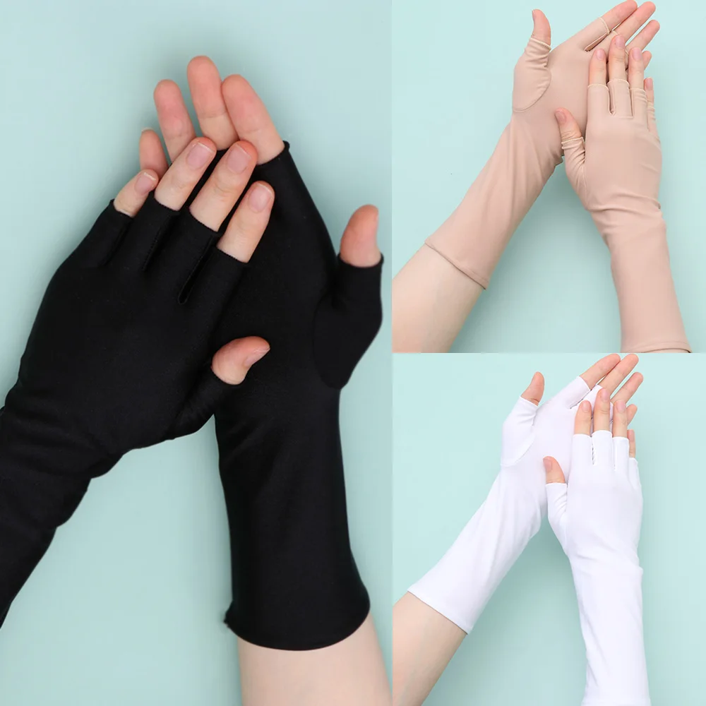 Sunscreen Protection Fingerless Long Gloves Women Arm Cool Summer Solid Mittens Half Finger Sleeves Motorcycle Driving Accessory