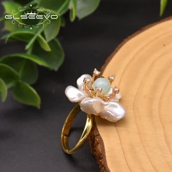 GLSEEVO Natural Baroque Pearl Rings For Women Wedding Engagement 925 Silver Flower Ring Luxury Handmade Fine Jewellery GR0266A