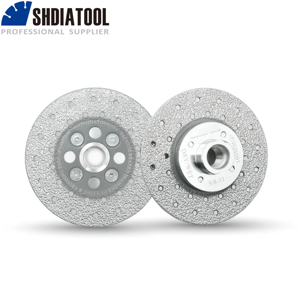 

SHDIATOOL 2pcs Premium Quality Diameter 4"/100mm Double Sided Vacuum Brazed Diamond Cutting & Grinding Disc With 5/8-11 Flange