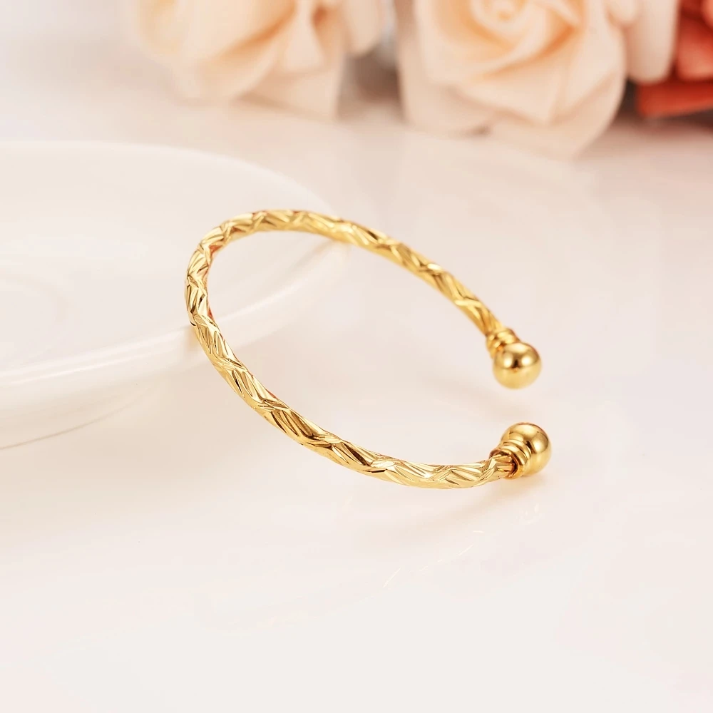 4pcs 24K Baby Bangles Gold Color Dubai Bangles Kids Bracelet Luxury Bracelet Gold anklet Bracelet Child Jewelry Birthday Gift