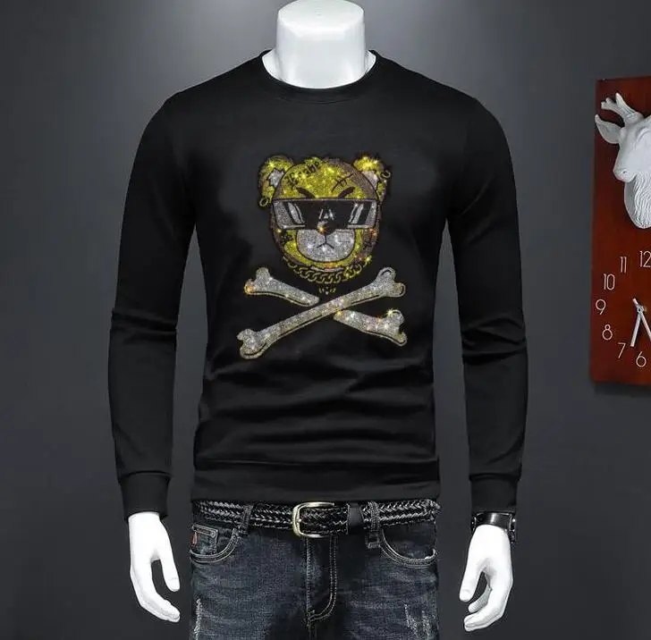 

Cool Rhinestone Men Swearshirts Hip Hop Oversize Man Hoodies Warm Black and white Sweatshirts Casual Diamond hoody