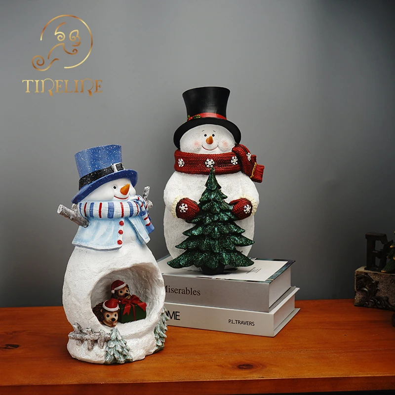 

New Year 2024 2023 Christmas Decoration Home Decor Snowman Figurines For Interior Statues Sculptures Ornaments Crafts Gifts