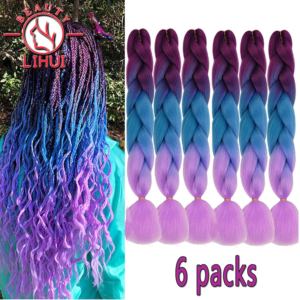 Capelli sintetici Ombre Jumbo Crochet intrecciare i capelli per le donne biondo dorato verde marrone capelli colorati 6 confezioni 24 pollici 100G