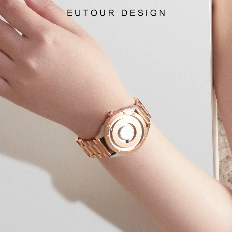 EUTOUR-Par Masculino e Feminino Pulseira Magnética, Aço Inoxidável, Sem Vidro, Rolamento de Esferas, Relógio de Quartzo, Nova Chegada, 2023