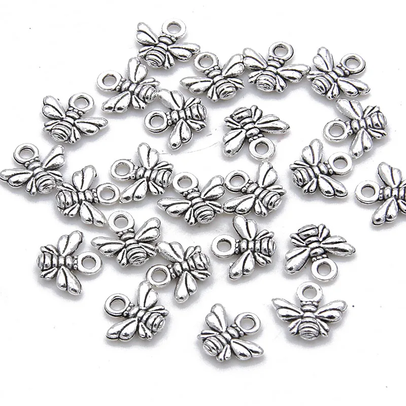 80PCS 10**11mm Metal Alloy 2021 New Product Two Color Small Honeybee Charms Animal Pendant For Jewelry Making DIY Handmade Craft