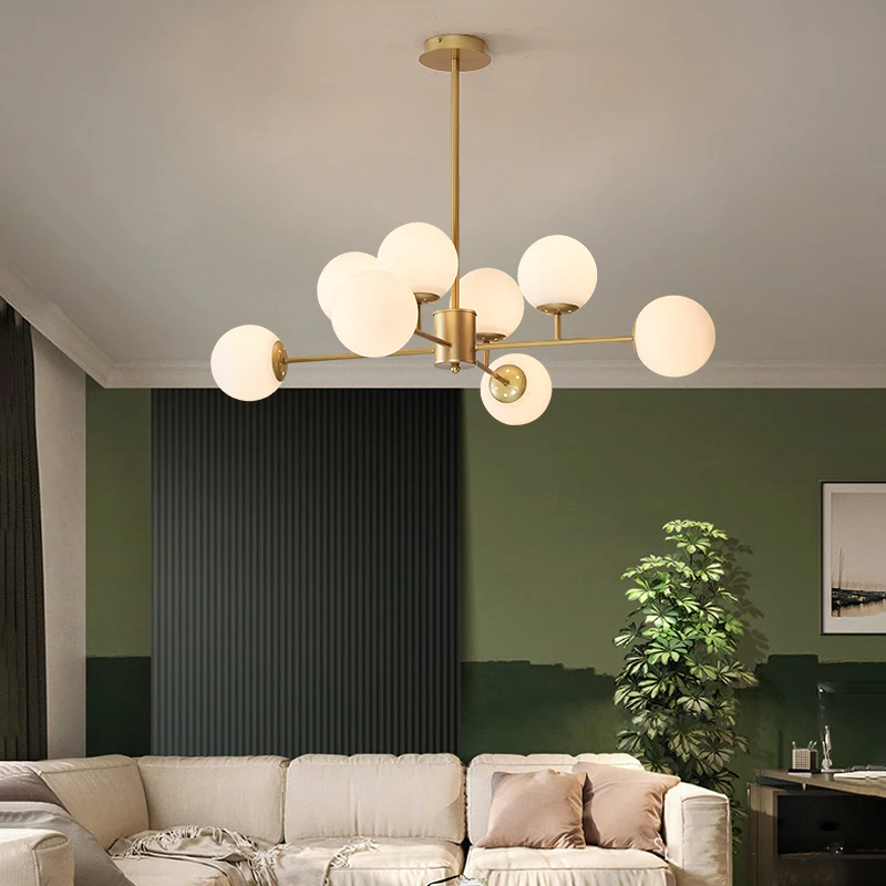 Nordic black and gold chandelier LED Living Room Dining Kitchen glass bubble chandelier In The Hall Loft Home globe chandelier