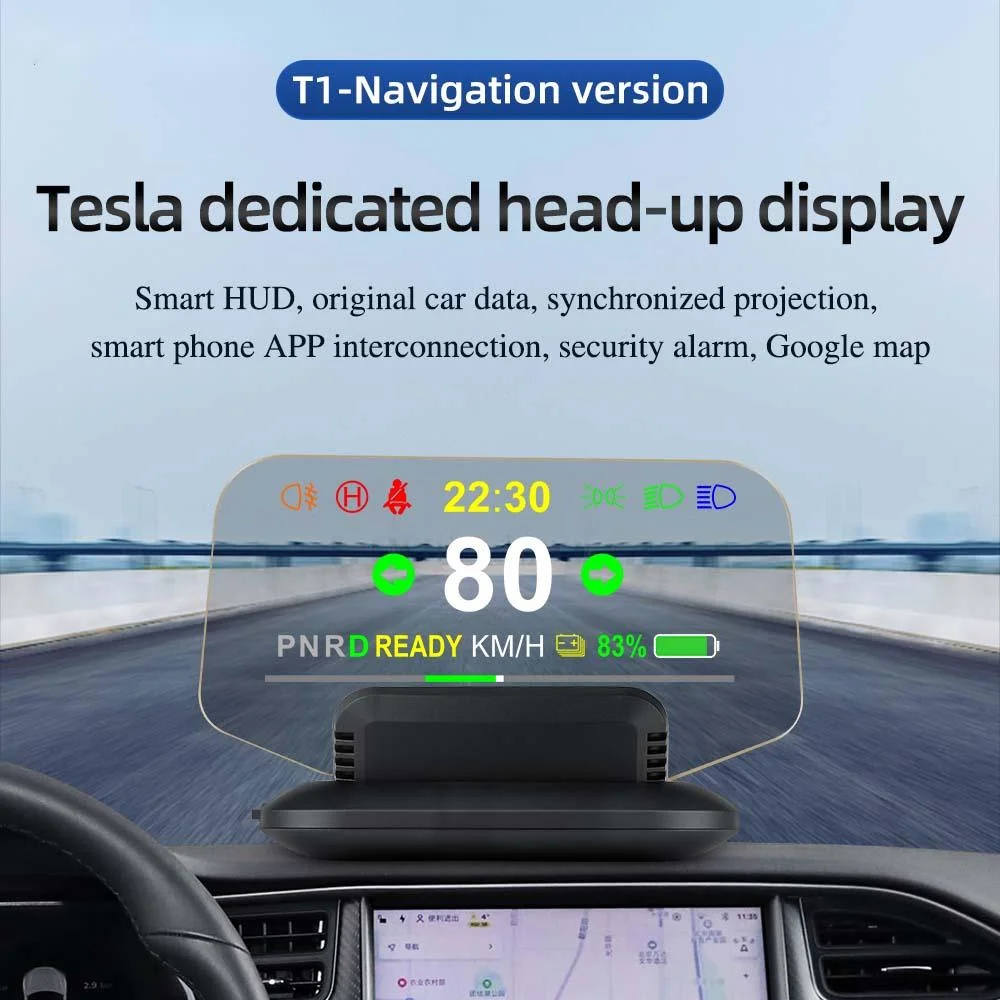 

HUD T1 Tesla model3 Head Up Display Mirror navigation Diagnostic tools Indicator light Clock Vehicle speed Fog light 2021