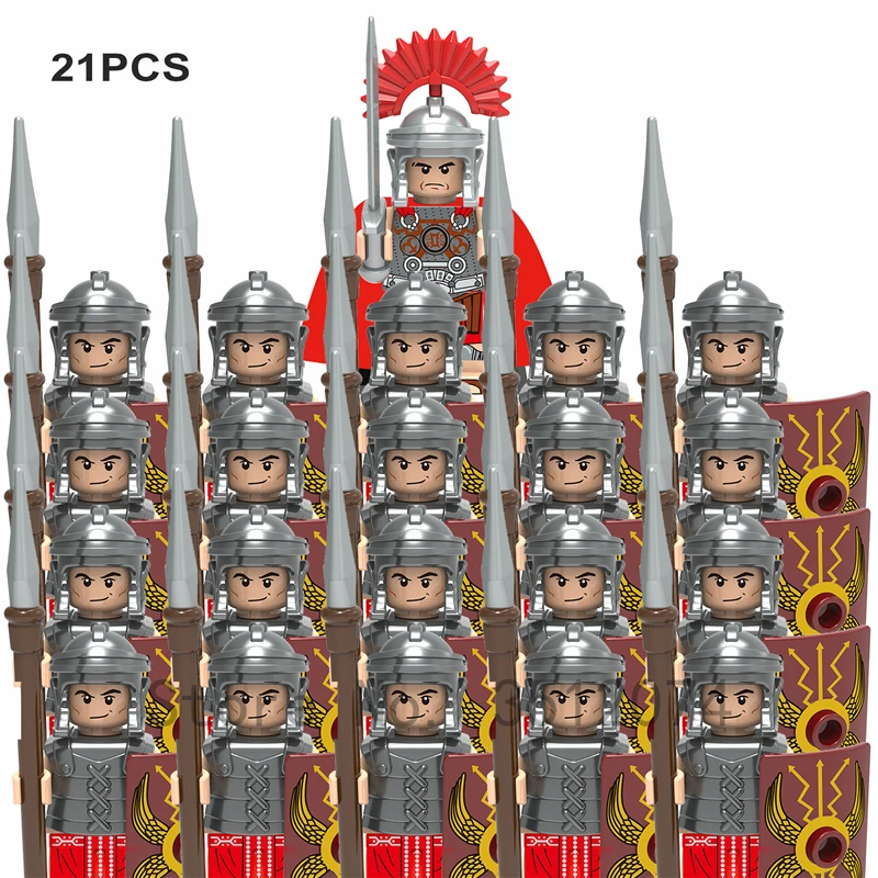 21PCS Medieval Castle Knights Kingdom Figures Centurion Spartacus Army Sets Market Helmet Weapons Building Blocks Kids Gift Toys