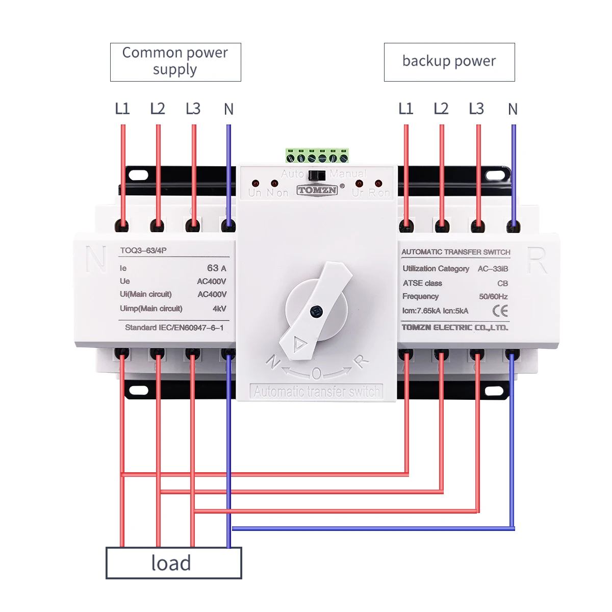 4P 63A 380V MCB type Dual Power Automatic transfer switch ATS