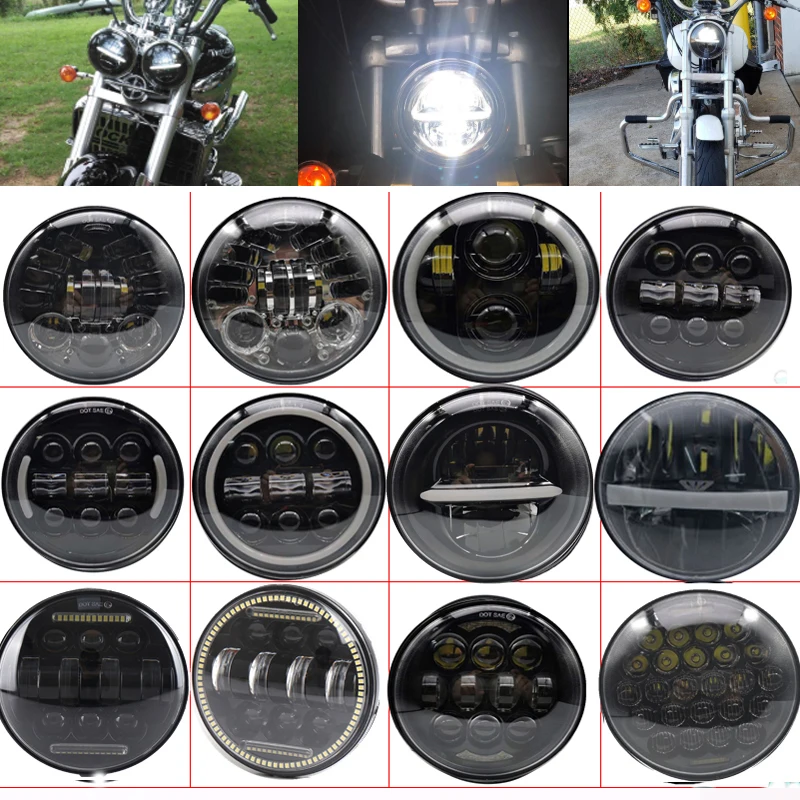 5.75 inch Phare Moto LED Projector Lamp Motorcycle Headlight Halo DRL Lights 883 5 3/4