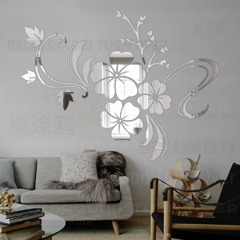 Mirror Stickers Sticker Decor Room Decoration 3D Long Full Body Wall Adhesive Paper Mural On Hibiscus Leaf Flower Petals R076