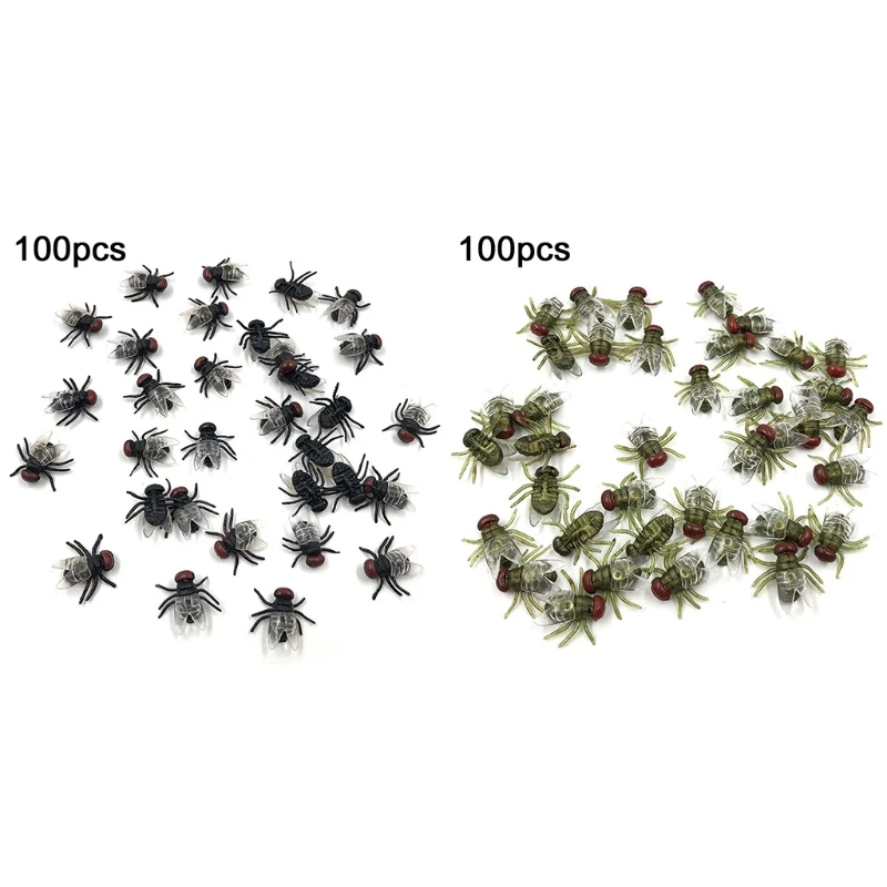 100 Pcs Fake Flies Plastic Simulated Insect Fly Bugs Joke Toys Prank Halloween Supplies Party Favors
