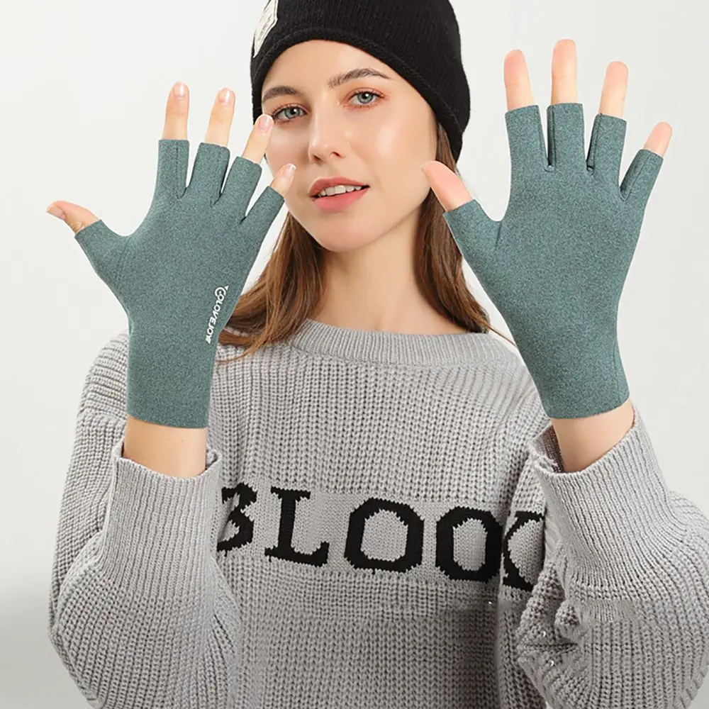 Female Elastic Cold Proof Solid Color Cloth Outdoor Warm Gloves Women Mittens Fingerless Gloves Half-finger
