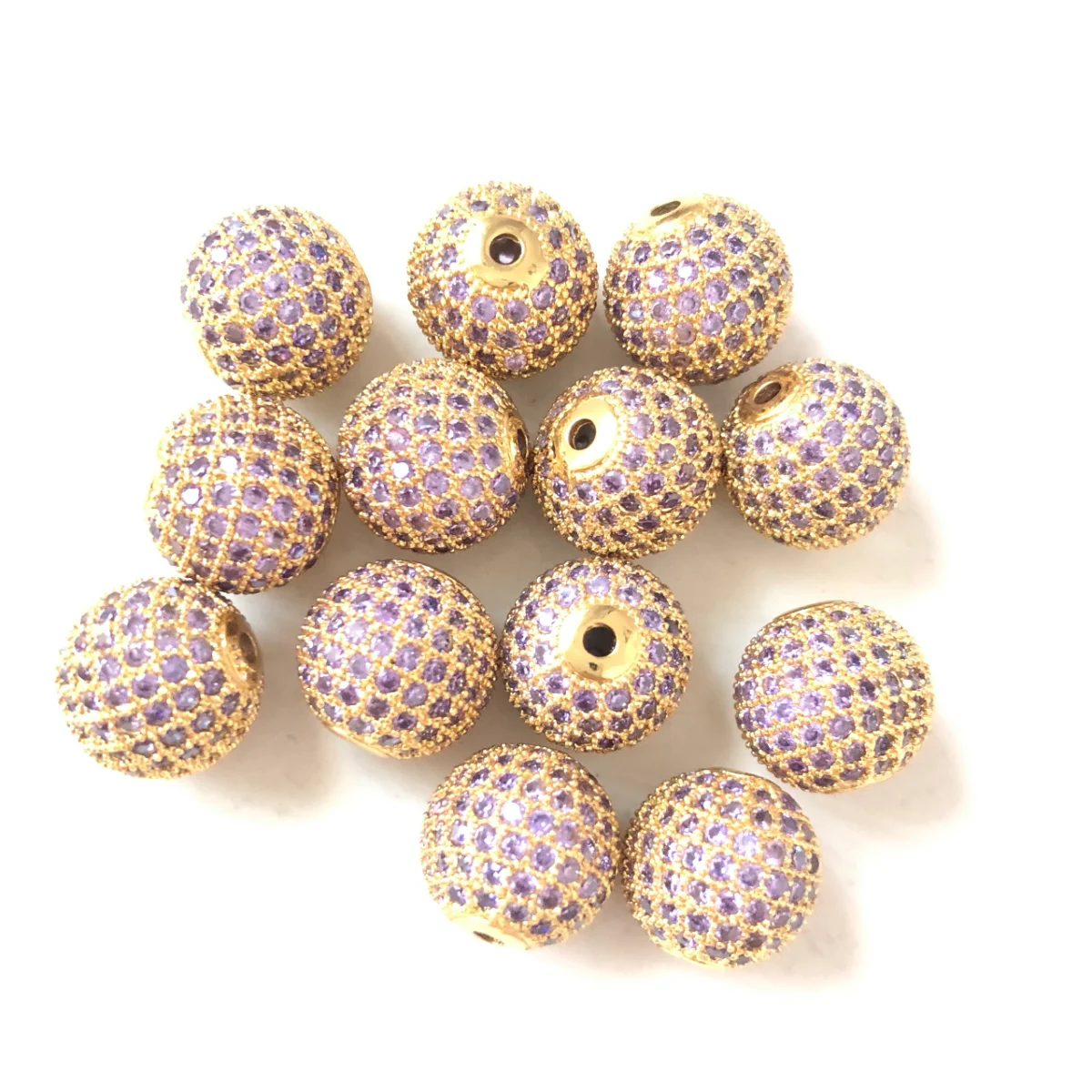 10pcs/lot Size 12mm Purple Zirconia Paved Disco Ball Spacers Beads for Women Bracelets Making Girl Handcrafts Creation Accessory