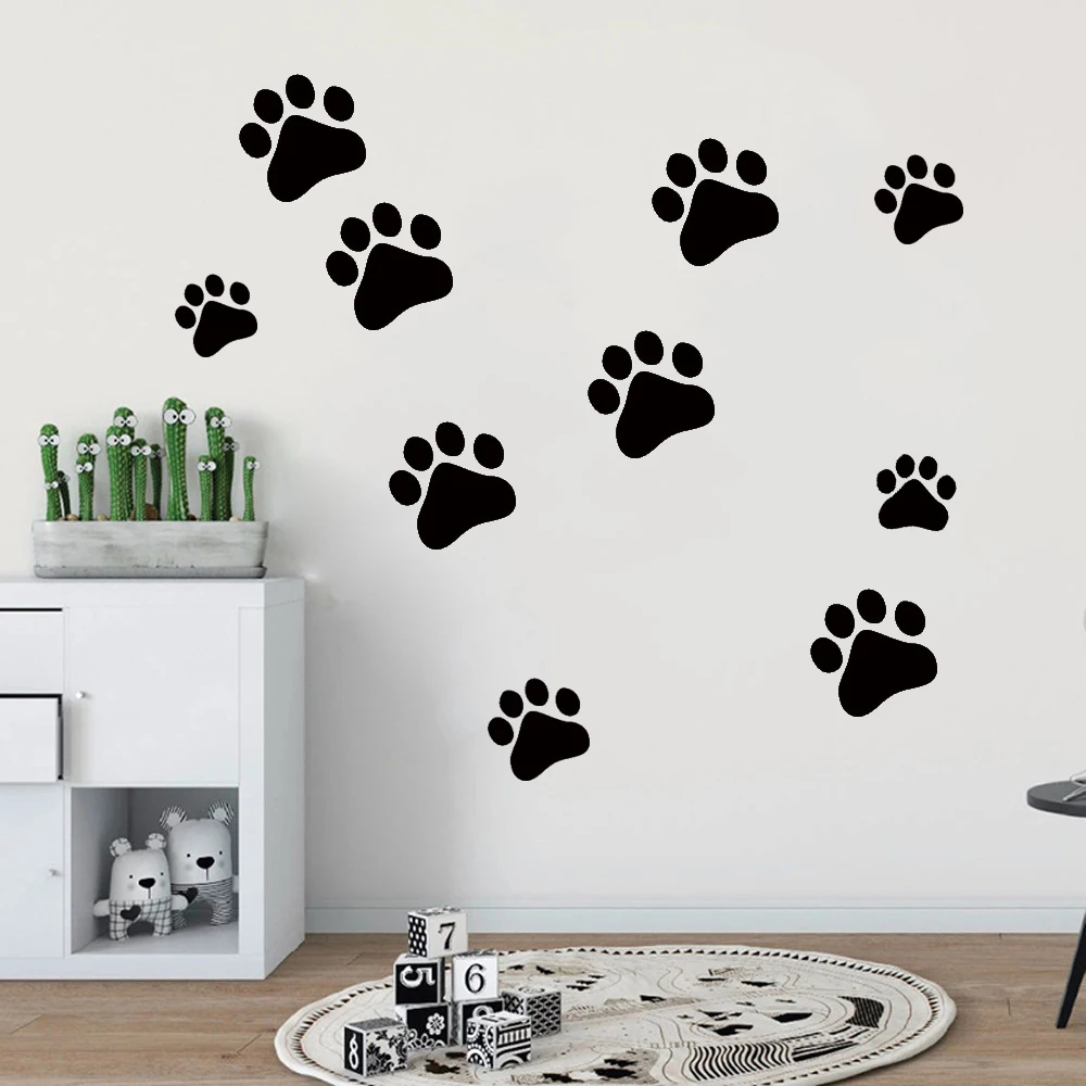 10 pc Funny Dog Cat Paw DIY Vinyl Wall Stickers Room Bedroom Decal Cabinet Door Food Dish Kitchen Bowl Car Sticker Home Decor