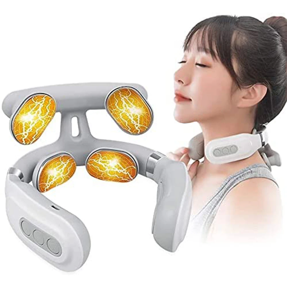 4 Heads Neck Massager Shoulder Cervical Massager Multifunctional Electric Hot Compress Pulse Neck Protector Rechargeable Massage