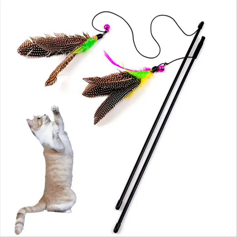 1Pc Cat Interactive Toy Stick Feather Wand With Small Bell Mouse Cage Toys Plastic Artificial Colorful Cat Teaser Toy Supplies