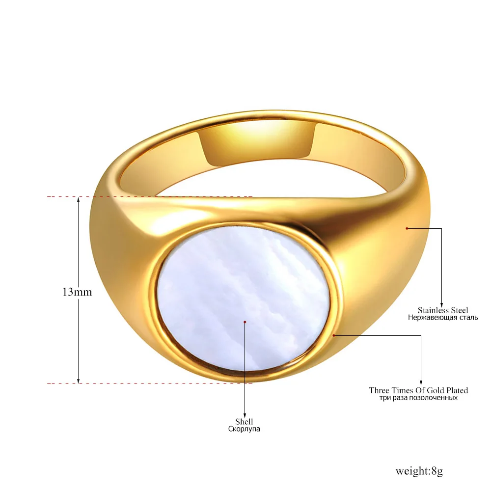 JeeMango Trendy Titanium Stainless Steel Fine Brand White Shell Rings Bridal Wedding Engagement Ring Jewelry For Women JR20069