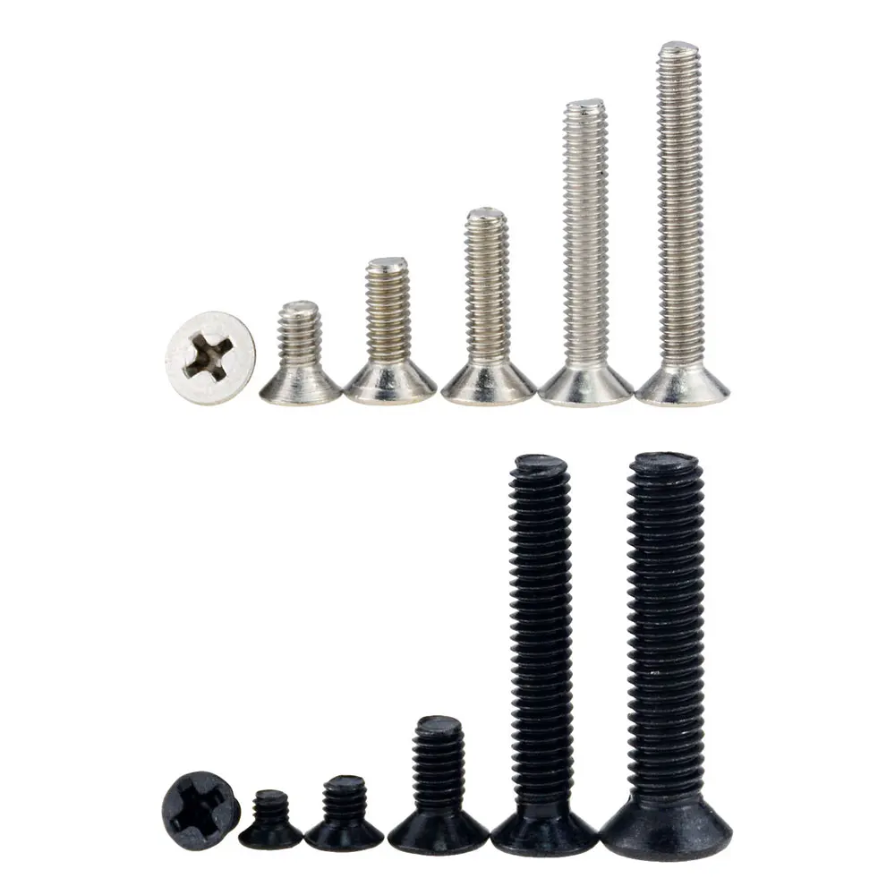 

M1-M5 M1.2 M1.4 M2 M2.5 M3 M3.5 M4 Black Carbon Steel OR 304 Stainless Steel Cross Phillips Flat Countersunk Head Screw Bolt