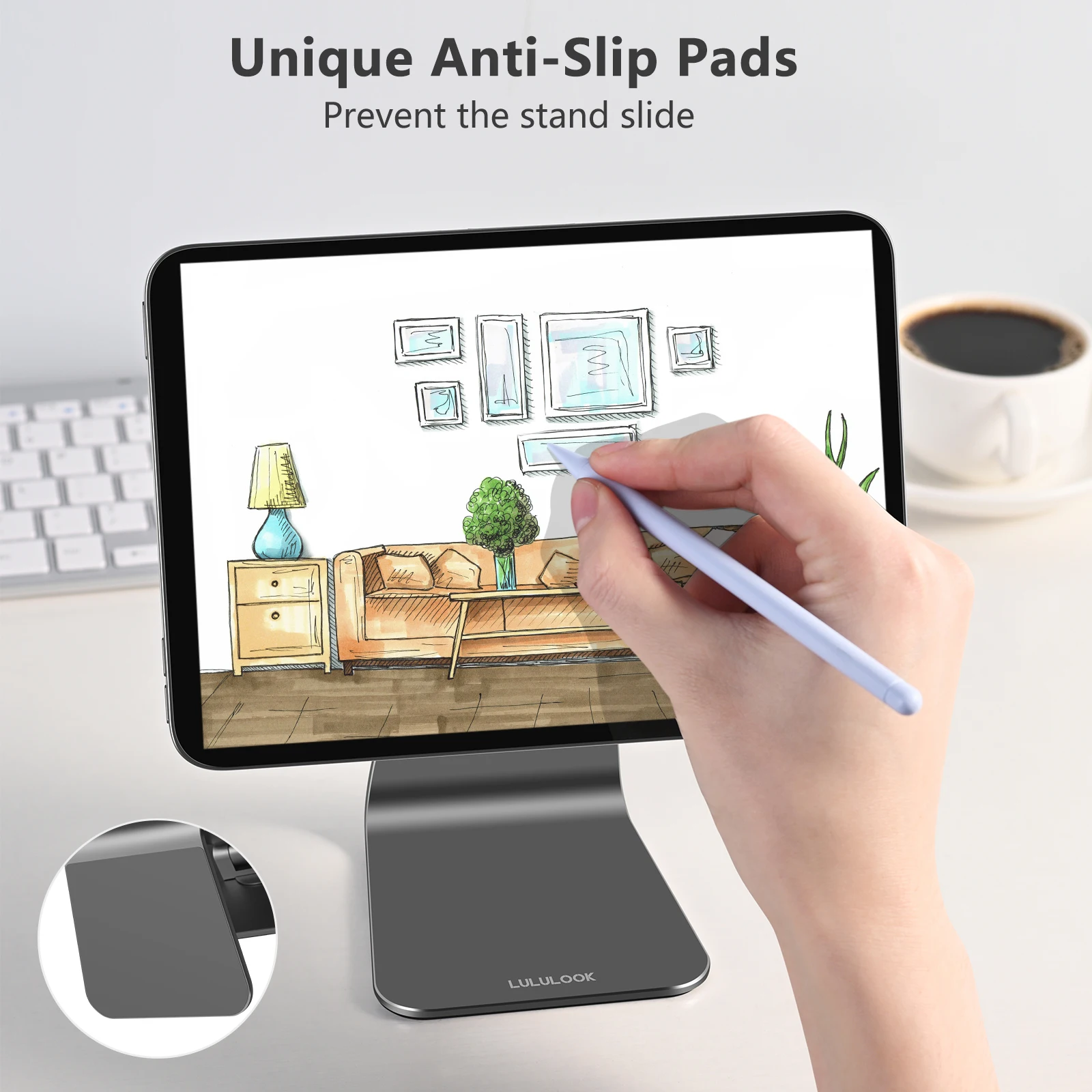 Lululook Magnetischer Ständer Tablet-Halter für iPad Mini 7 6, verstellbare Desktop-Halterung, Magnet-Aluminium-Ständer für Apple iPad Mini7 6