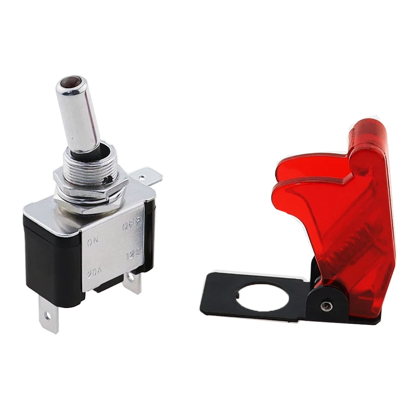 12V 20A SPST Toggle Rocker Switch LED Switch With Protective Cover Car Auto Cover LED Light Toggle Switch Control On/Off RED