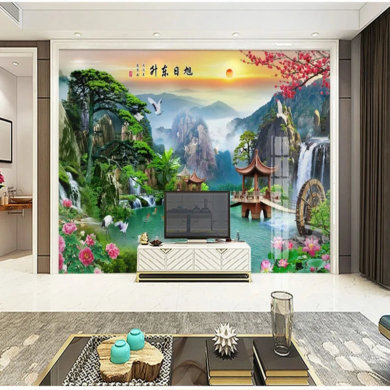 

Custom Self-Adhesive Waterproof Wallpaper 3D Waterfalls Forest Landscape Murals Living Room Bathroom Removable 3D Wall Stickers