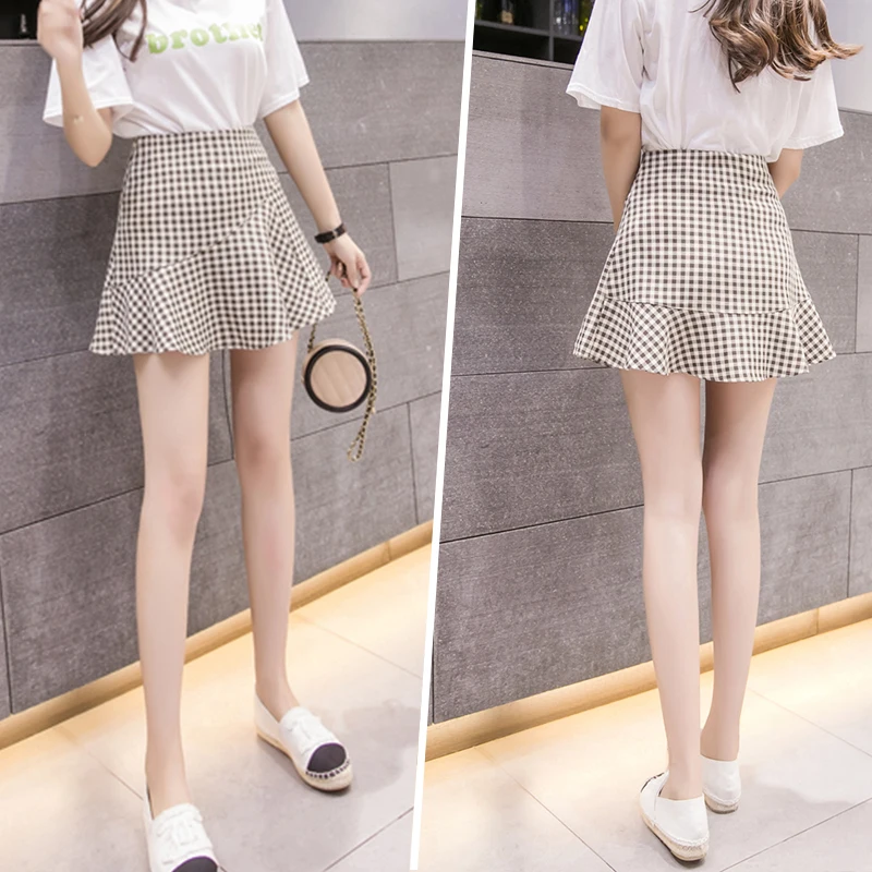 

2020 New Fashion Pleated Short Skirt Plaid Skirt A-line High Waist Short Petal Fishtail Skirt DQ1038