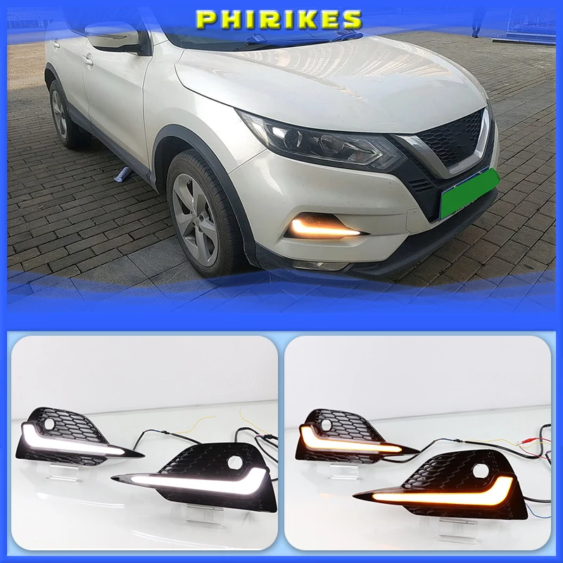 

2PCS LED Daytime Running Light For Nissan Qashqai 2019 2020 Dynamic Turn Yellow Signal Car DRL 12V LED Fog Lamp