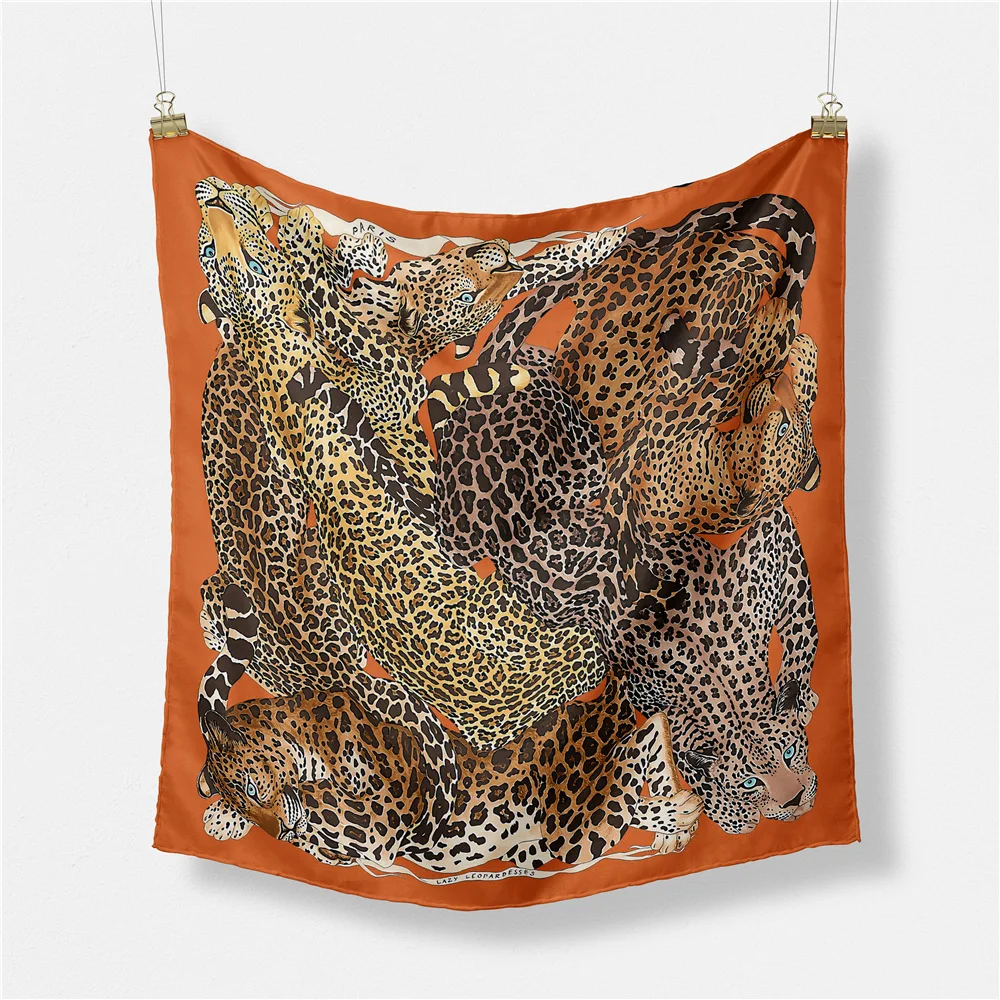 2024 Brand Design Leopard Silk Scarf Fashion Women Scarf Small Square Scarves Head Scarf Neck Tie Band Neckerchief Hijab