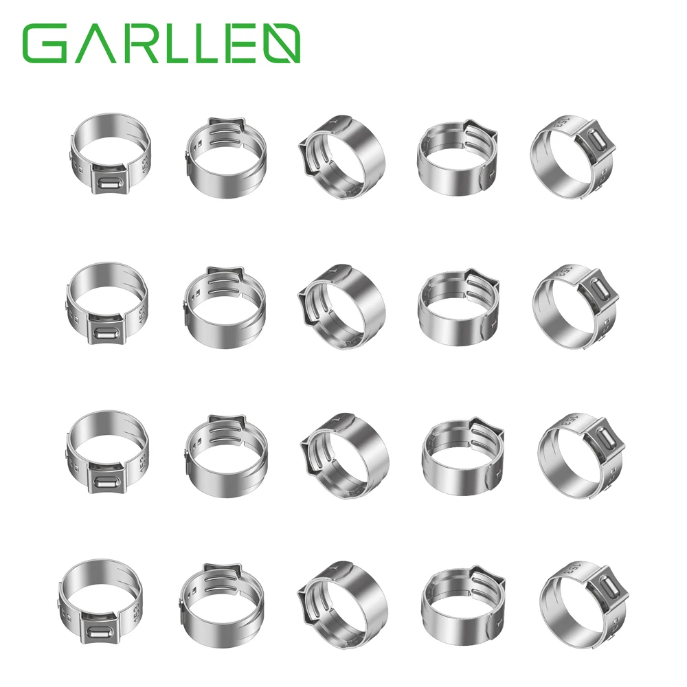 GARLLEN 130 Buah 7-21Mm 304 Klem Selang Stepless Telinga Tunggal Baja Tahan Karat 360 ° Desain Stepless Cincin Klem Selang Bermacam-macam