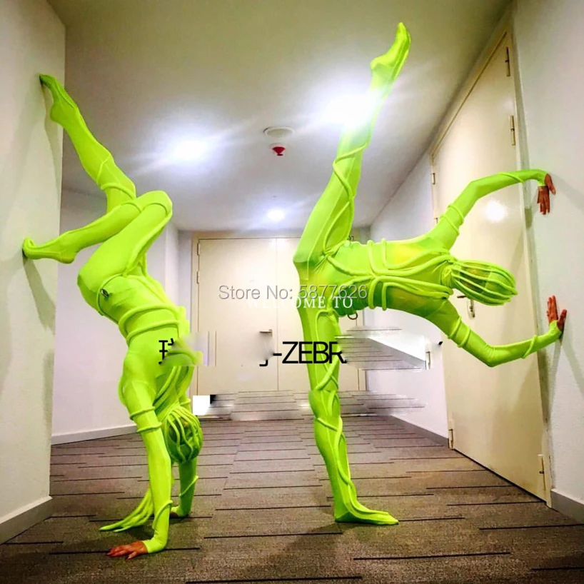 Green stage dance costume women men party stage show clothing