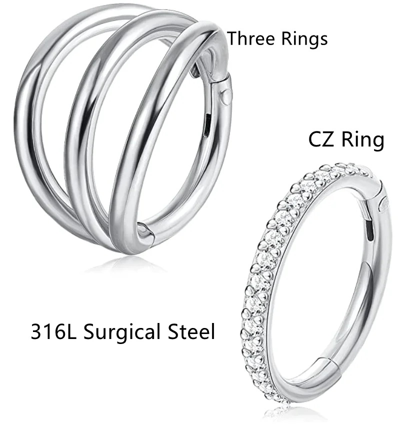 20pcs 316L Surgical Steel Sliver CZ Rings Hinged Segment Ring Nose Clicker Ear Helix Cartilage Hoop Septum Ring 16G