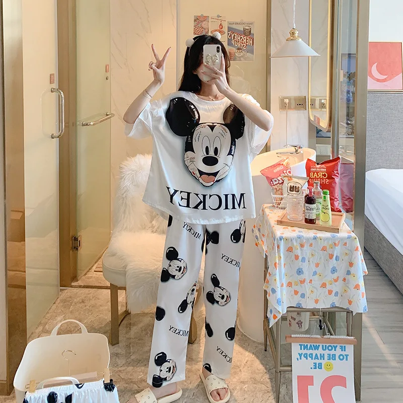 New summer cute black Mickey casual short-sleeved shorts trousers pajamas ladies suit home service 3-piece set