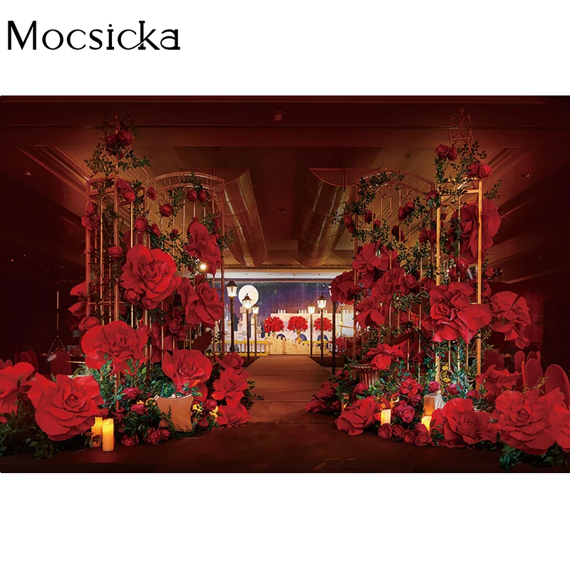 Mocsicka – arrière-plan de Photo de mariage, pétales de Rose rouge, décoration de mariage, bannière de photographie personnalisée
