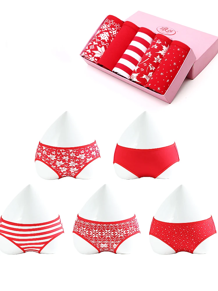 LANGSHA 5Pcs/Set Cotton Panties Women Luck Red Seamless Underwear Girls Breathbale Comfort Briefs Soft Female Size XXL Underwear