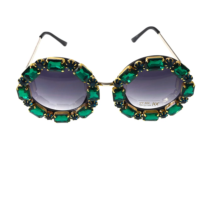 

New Fashion Baroque Round Women Girls Flower Sunglasses Retro Brand Sexy Green Crystal Sunglasses Birthday&Party Gifts