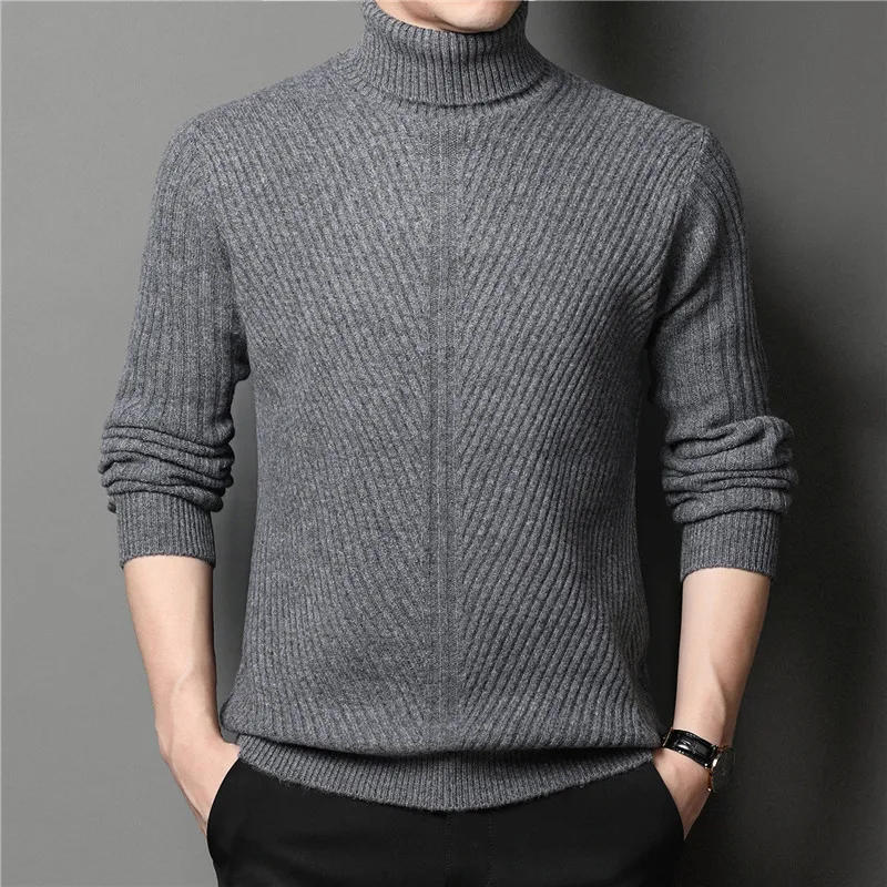 

Men's 100% Pure Wool Thick Sweater Winter & Autumn Turtleneck Cashmer Jumpers Male High Collar Wool Warm Knitwear Long Sleeved