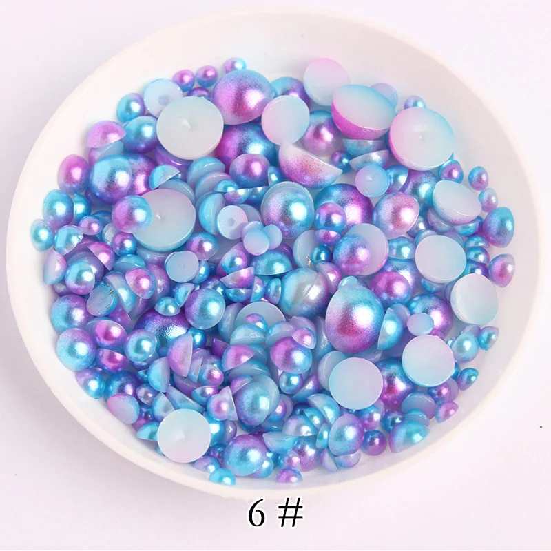 Mixed size 600Pcs/pack ABS Imitation Pearls Half Round Flatback Beads Mermaid AB Nail Art DIY Decoration Makeup Tools