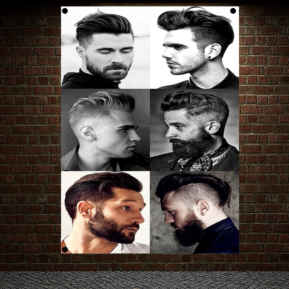 Beard Short-Spikes-Hairstyle-For-Men Barber Shop Home Decoration Poster Signboard Tapestry Banner Flag Wall Art Canvas Painting