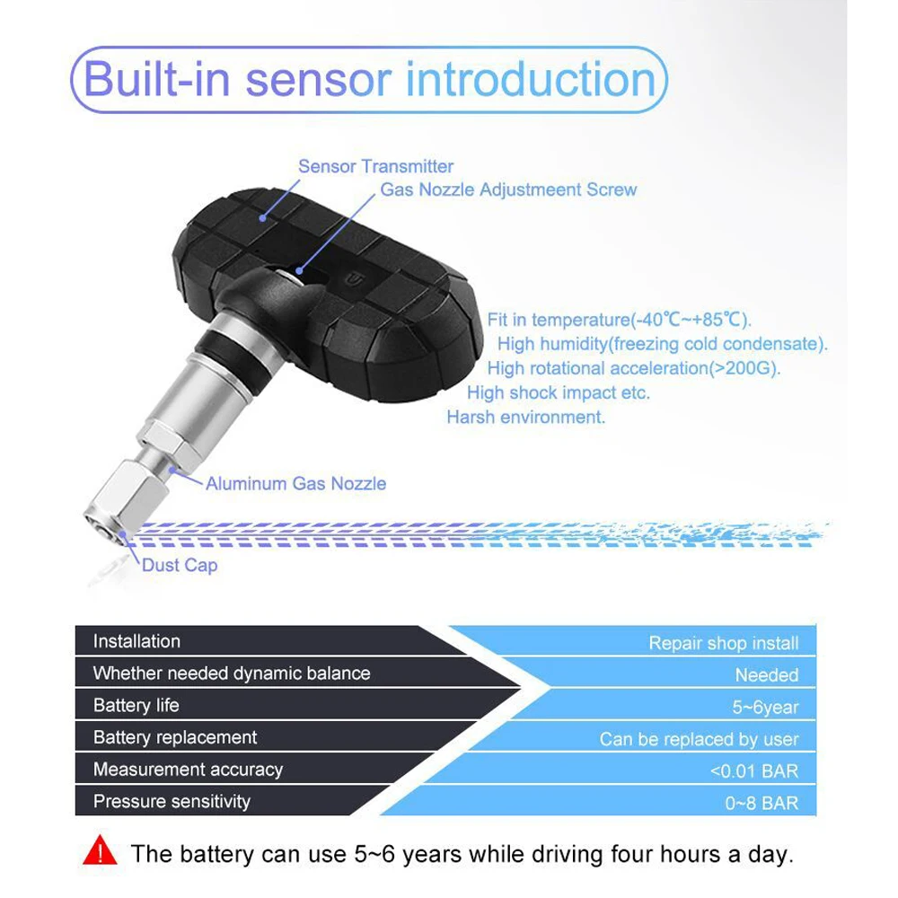 T650 Solar Bus RV Truck TPMS  Wireless Tire Pressure Monitoring System with 6 External Internal Sensors,Max 116 PSI